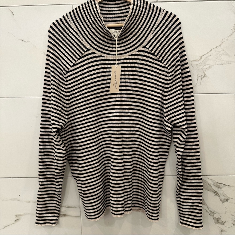 Striped Black and Cream/White Turtleneck Sweater